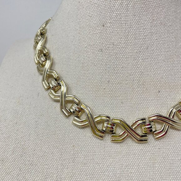 Vintage Choker Necklace Gold-Tone Chunky Retro Simple‎ Geometric Minimal - Picture 10 of 10
